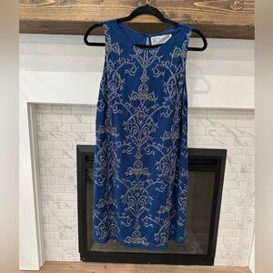 New friends colony Blue and Silver Embroidered beaded shift cocktail Dress